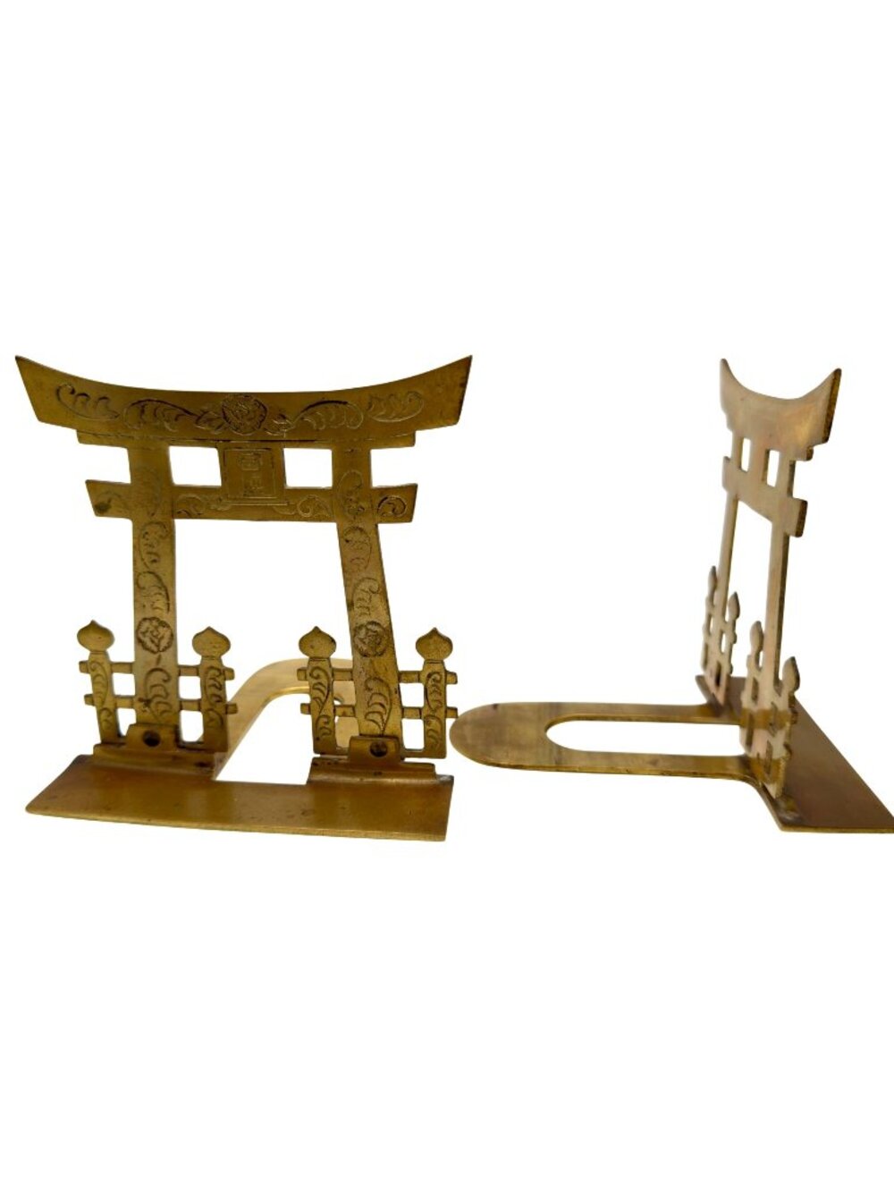 Brass Torii Gate Shinto Bookends Vintage Decorative Shrine Library Shelf Accent